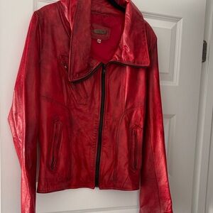 Vibrant Red Leather Jacket for Women